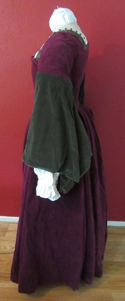 1500s Reproduction Henrician Olive and Burgandy Lady's Gown Tudor Left