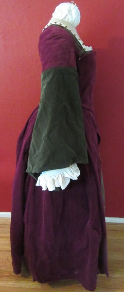 1500s Reproduction Henrician Olive and Burgandy Lady's Gown Tudor Right