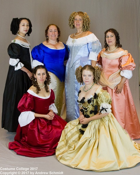 Reproduction 1660s Cavalier Baroque dresses at Costume College 2017. Photo by Andrew Schmidt.  