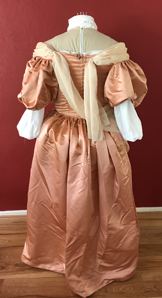 Reproduction 1660s Peach Dress Back. 