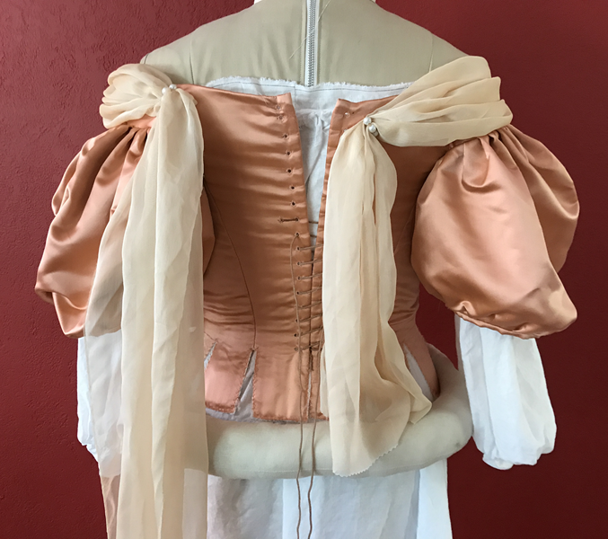 Reproduction 1660s Peach Bodice Back. 