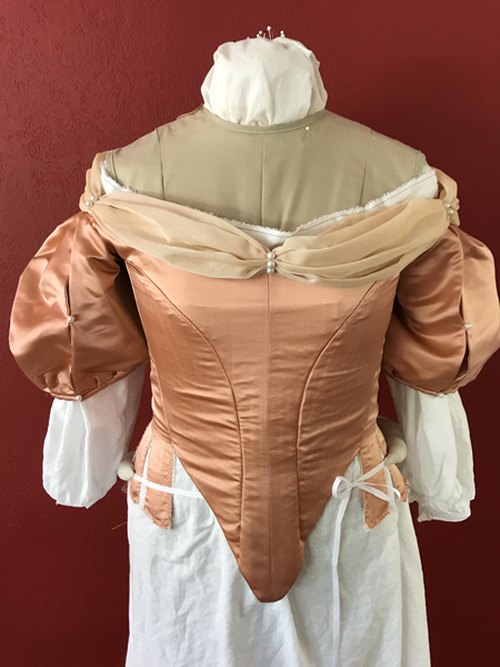 Reproduction 1660s Peach Bodice Front. 