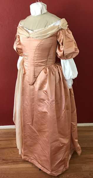 Reproduction 1660s Peach Dress Left Quarter View.