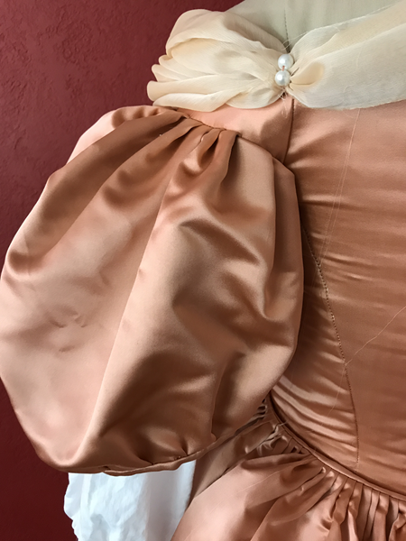 Reproduction 1660s Peach Bodice Sleeve Back. 