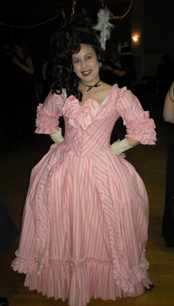 1700s Reproduction Pink Striped a la Polonaise. PEERS February 2010. Photo by Vivien Lee