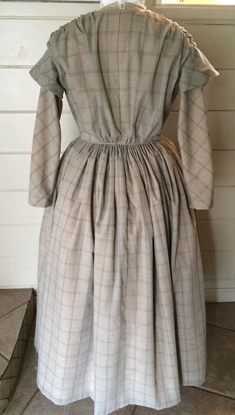 1840s Reproduction Fan Front Beige Plaid Daydress Back