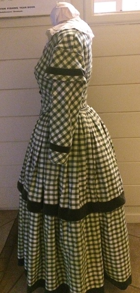 1840s Reproduction Green Plaid Daydress Left