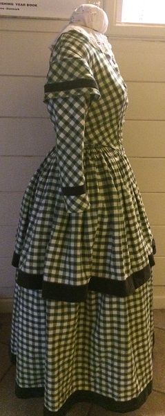 1840s Reproduction Green Plaid Daydress Right