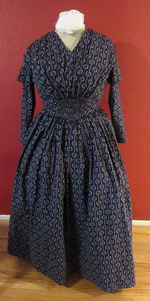 1840s Reproduction Fan Front Navy Daydress Front