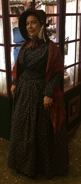 1840s Reproduction Fan Front Navy Daydress. Dickens Fair 2016.