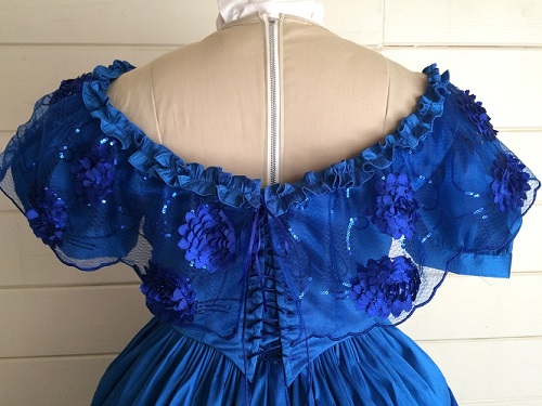 1850s Reproduction Victorian Blue Ballgown Bodice Back
