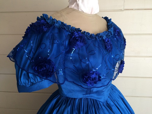 1850s Reproduction Victorian Blue Ballgown Bodice Right 3/4 View