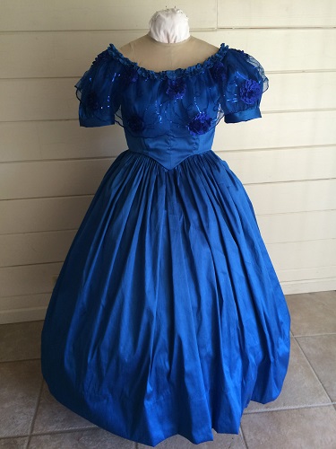 1850s Reproduction Victorian Blue Ballgown Front