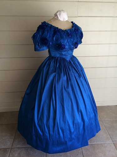 1850s Reproduction Victorian Blue Ballgown Right 3/4 View