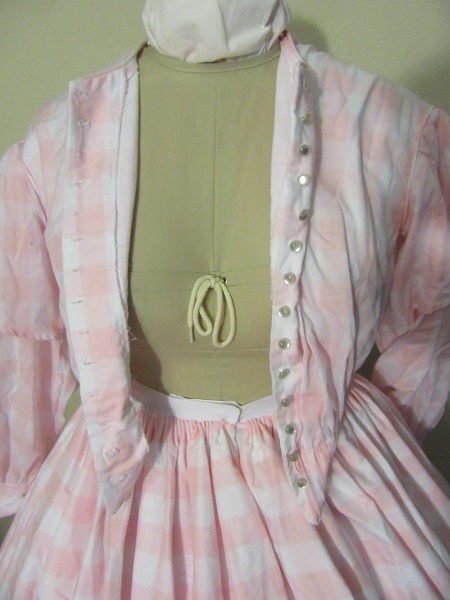 1850s Reproduction Sheer Pink Day Dress Bodice Detail
