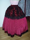 Victorian style burgandy ballgown 	(reproduction) skirt quarter view