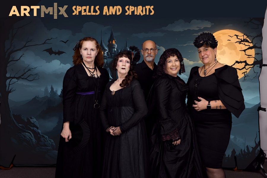 1870s Reproduction Black Watteau Bustle Dress at Crocker Artmix October 2026. Photo by Dez Vision Photography