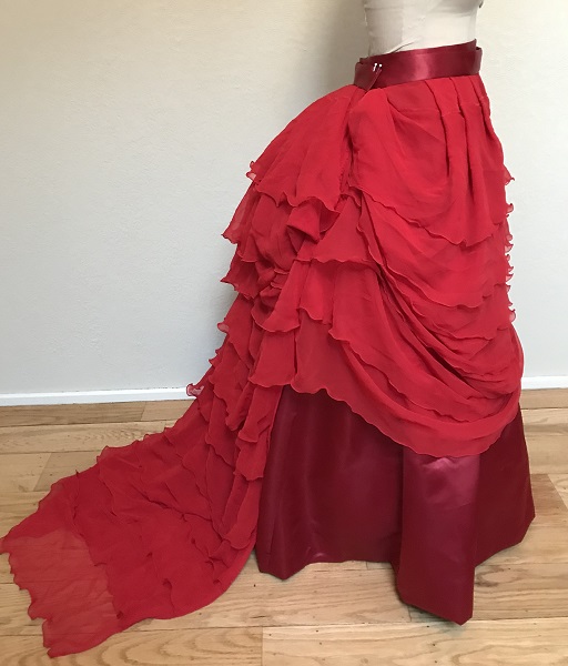 1870s Reproduction Red Polyester Overskirt Right.