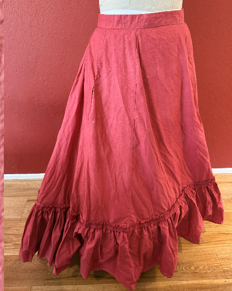 1870s Red Polka Dotted Overskirt Dress Right Quarter View.  