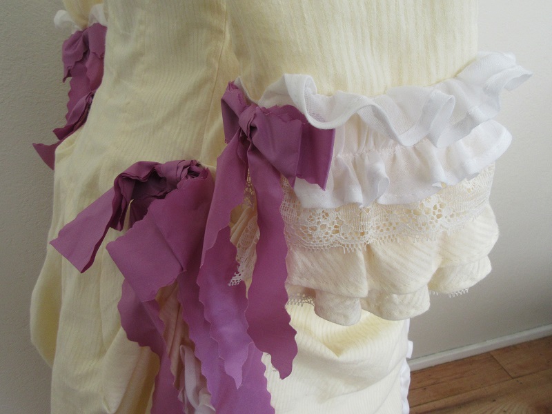 Reproduction 1880s Yellow Polonaise Natural Form Bustle Sleeve Detail