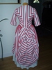 Reproduction 1887 red stripe bustle dress: back view