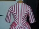 Reproduction 1887 red stripe bustle bodice: back view
