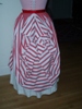 Reproduction 1887 red stripe bustle overskirt: back view