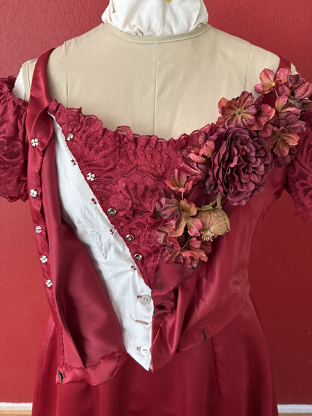 Reproduction 1890s Burgundy Ballgown Bodice Detail. Truly Victorian TV490 