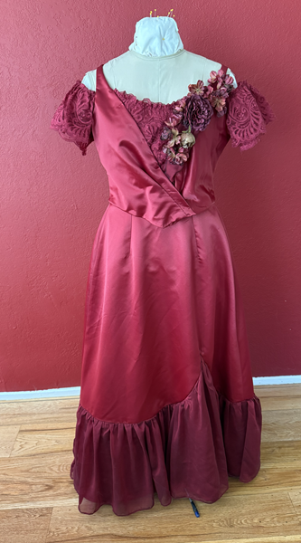 Reproduction 1890s Burgundy Ballgown Front. Truly Victorian TV490 and McCall's M8231