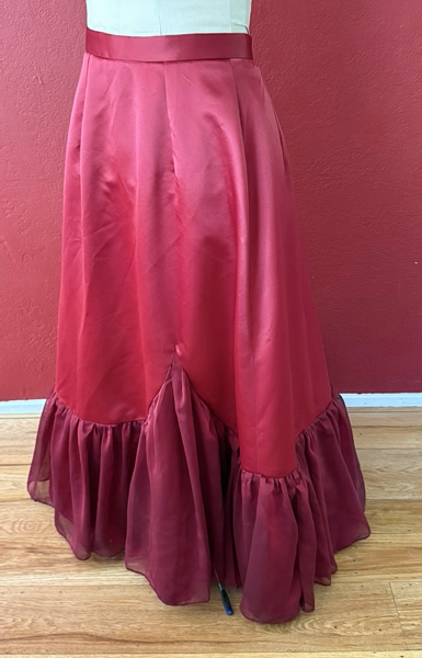 Reproduction 1890s Burgundy Ballgown Skirt Left Quarter View. McCall's M8231