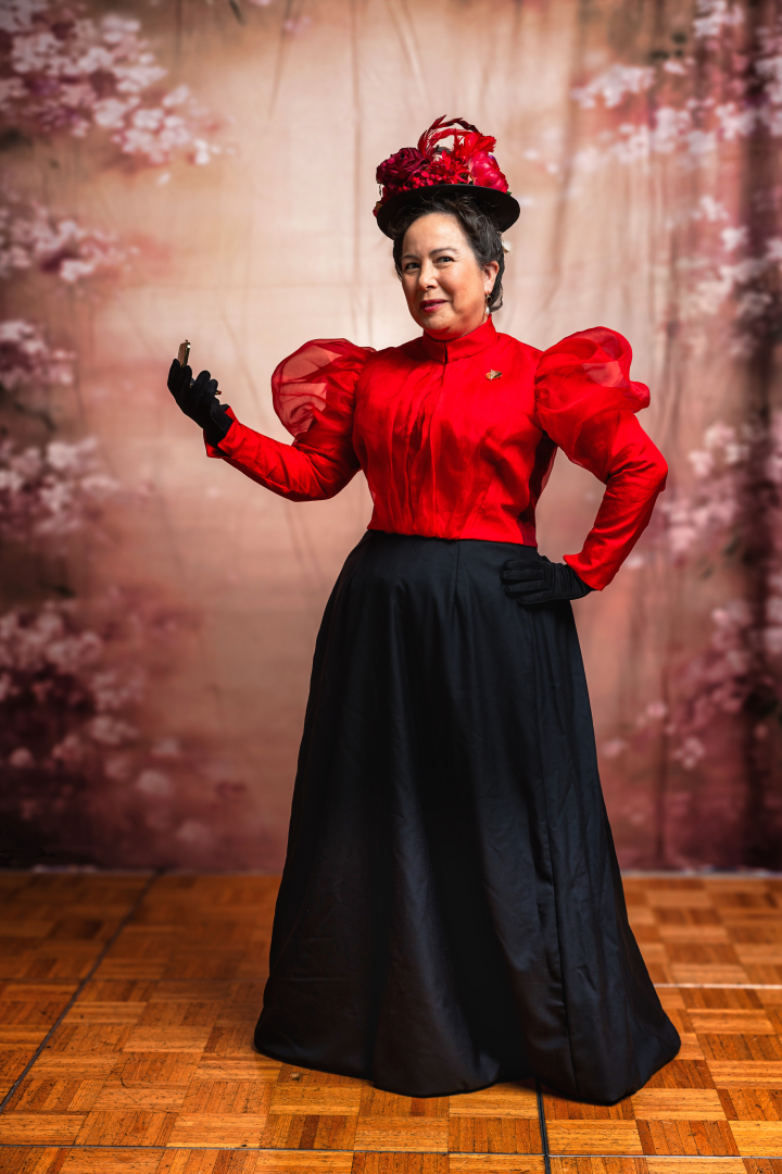 Reproduction 1890s Red Blouse and Black Skirt at Costume College 2025. Photo by Mark Edwards Photographer