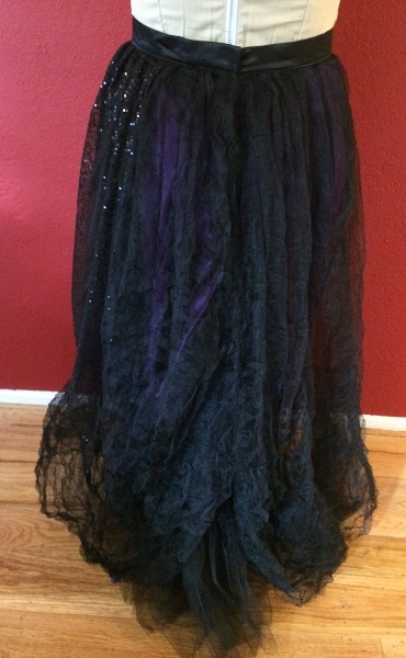 1890s Reproduction Black Tulle Ball Gown Skirt Back.