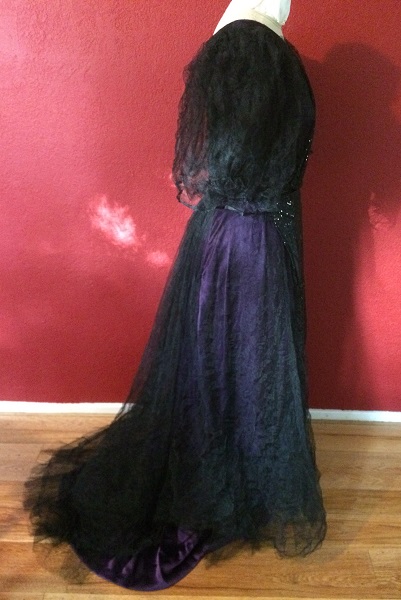 1890s Reproduction Black Tulle Ball Gown Dress with Train  Right.