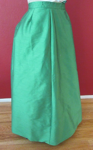 1890s Reproduction Green Ball Gown Skirt Right Quarter View. 