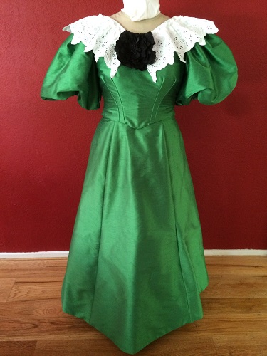 1890s Reproduction Green Ball Gown Dress Front. 