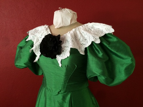 Inside view of 1890s Reproduction Green Ball Gown Bodice Left. 
