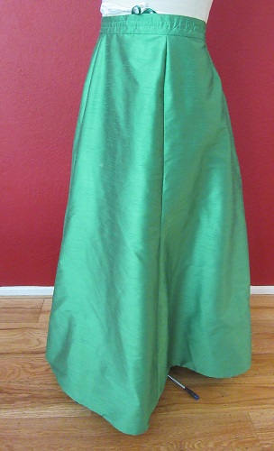 1890s Reproduction Green Ball Gown Skirt Left Quarter View.