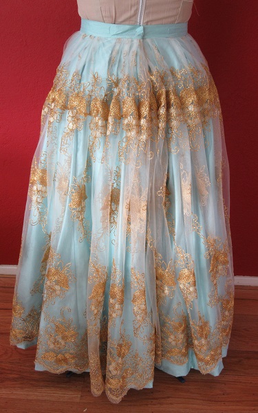 1890-1900s Reproduction Light Blue Ball Gown Skirt Back.