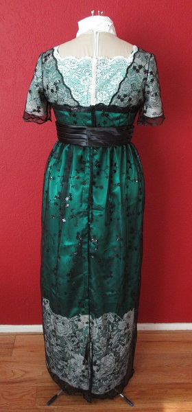 Reproduction 1910s Evening Dress Back - Green with ivory lace and black net overlay. Butterick B6190