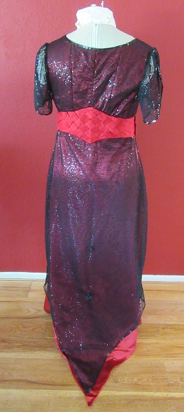 Reproduction 1910s Evening Dress Train Back - Red and Black. Laughing Moon #104
