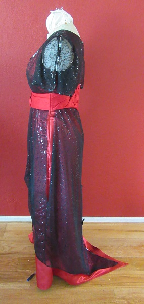 Reproduction 1910s Evening Dress Train Left - Red and Black. Laughing Moon #104