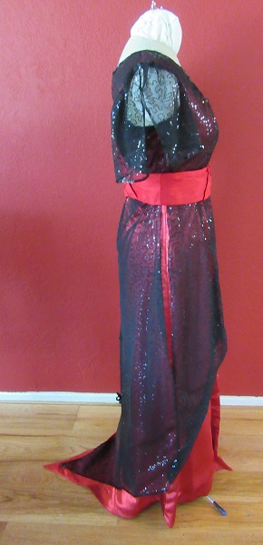 Reproduction 1910s Evening Dress Back Right - Red and Black. Laughing Moon #104
