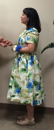 1950s reproduction retro Blue Hawaiian Dress Left