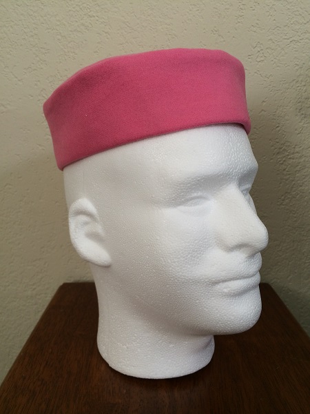 Reproduction Pink Wool Pillbox Hat Right Quarter View. 