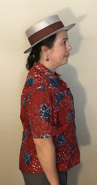 Butterick 6085 Misses' Red with Blue Porcupine Print Shirt Right