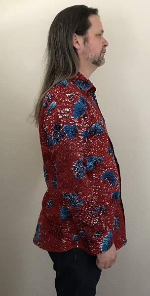 2010s Men's Red with Blue Porcupine Patterned Shirt Vogue V9220 Right