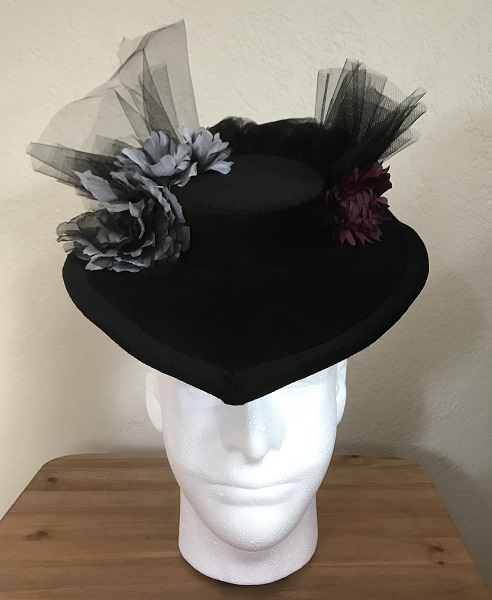 Reproduction Edwardian Black Velveteen Hat Butterick B6397 View D Front. 