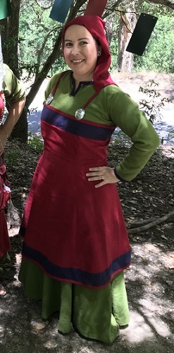 Reproduction Viking Red Apron Dress with Green Smokkr Shift 