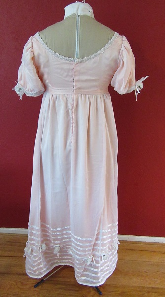Regency Peach with White Sheer Ball Gown  Back. La Mode Bagatelle Regency Wardrobe