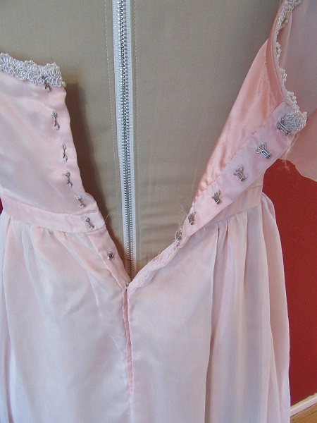 Regency Peach with White Sheer Ball Gown Back Bodice Detail.